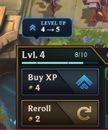 NoxuTFT level up tooltip over the TFT buy XP button